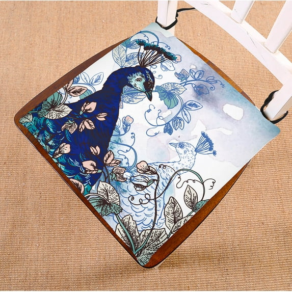 YKCG Floral Peacock Elegant Flower Seat Cushion Chair Cushion Floor Cushion Twin Sides 16x16 inches