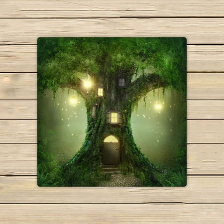 YKCG Foggy Forest Tree Enchanted Tree House in the Foggy Forest Hand Towel Beach Towels Bath Shower Towel Bath Wrap For Home Outdoor Travel Use 13x13 inches