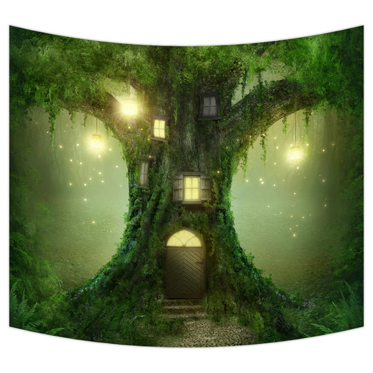 YKCG Foggy Forest Tree Enchanted Tree House in the Foggy Forest Wall Hanging Tapestry Wall Art 51x60 inches Walmart