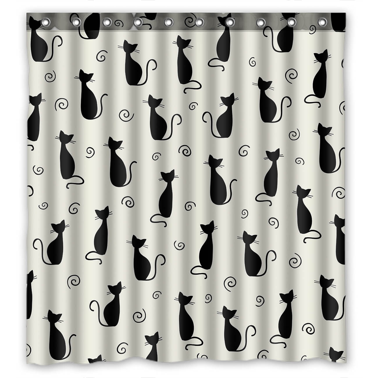 Pattern Print Black Cat Bathroom Shower Curtain