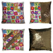 YKCG Funny Educational Alphabet ABC Reversible Mermaid Sequin Pillow Case Pillow Cover 16x16 inches