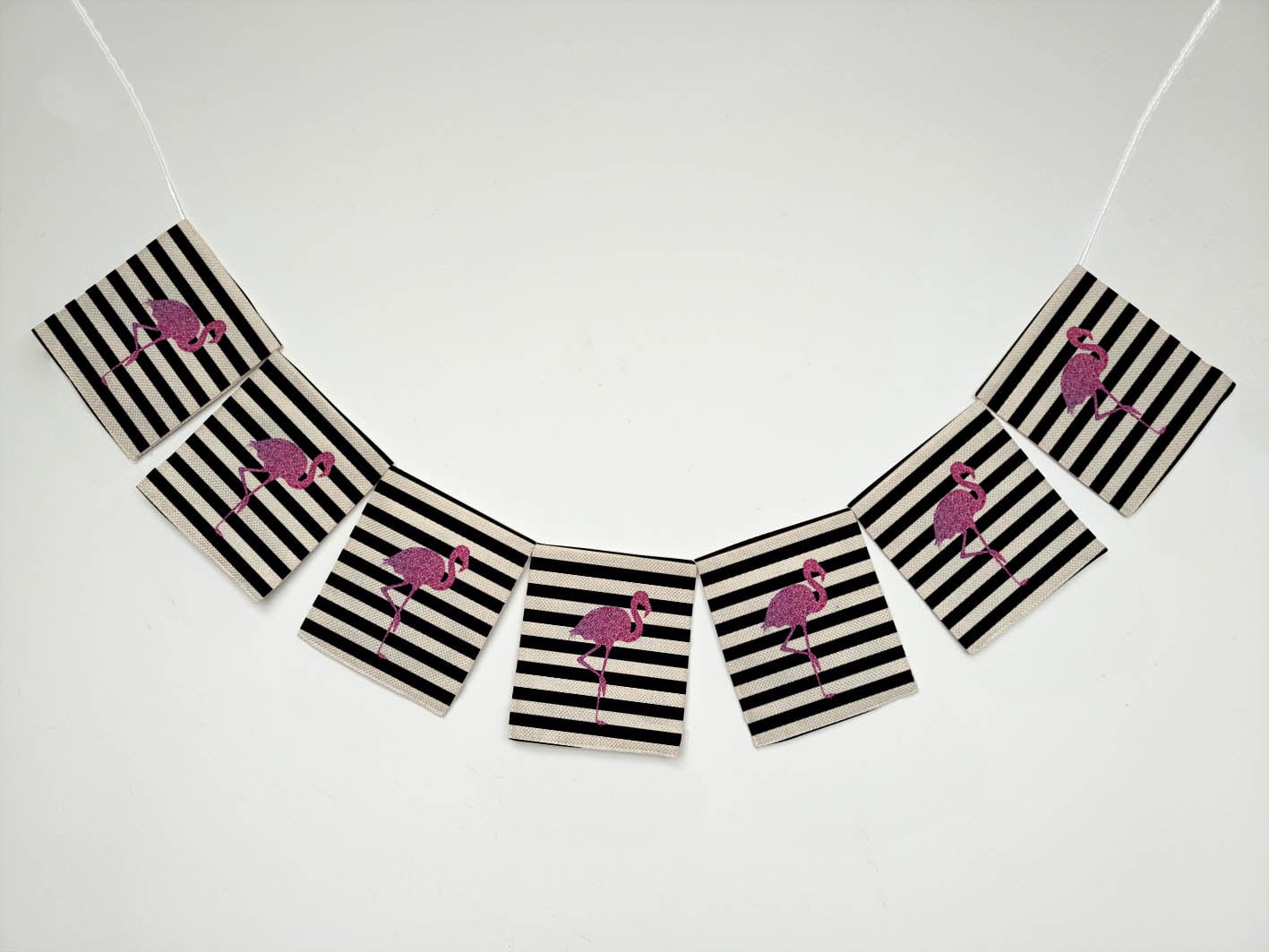 YKCG Glitter Pink Flamingo Black and White Stripes Banner Bunting Garland Flag Sign for Home Family Party Decoration
