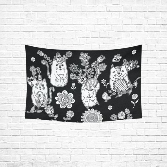 YKCG Home Decoration Cat with Flower Wall Hanging Tapestry 60 x 40 Inches