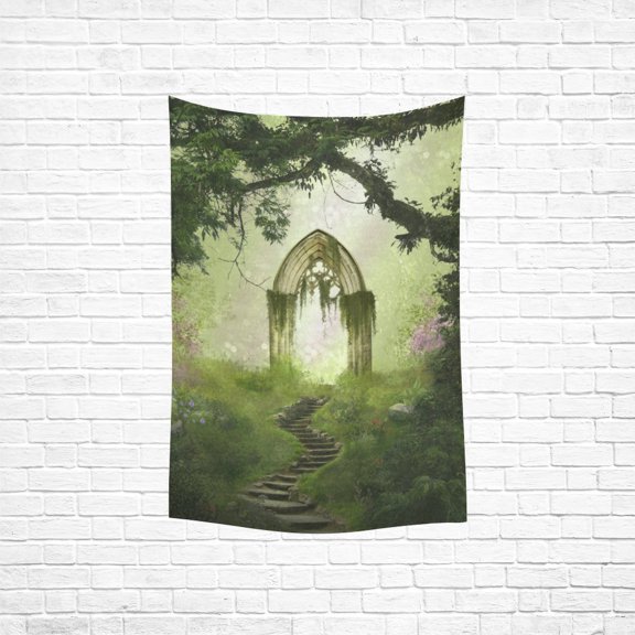 YKCG Home Decoration Fantasy Antique Gate in a Beautiful Forest Wall Hanging Tapestry 60 x 40 Inches