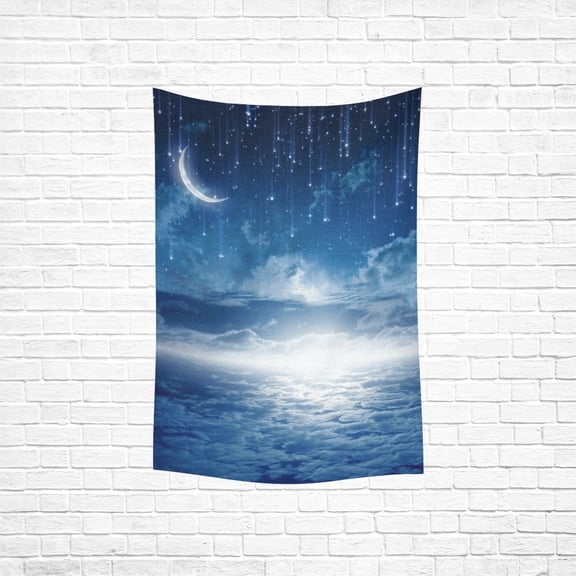 YKCG Home Decoration Peaceful Blue Night Sky with Moon Stars Wall Hanging Tapestry 60 x 40 Inches