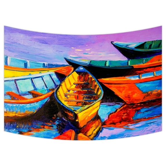 YKCG Modern Impressionism Oil Painting on Canvas Sea Boats Ships Wall Hanging Tapestry Wall Art 40x60 inches