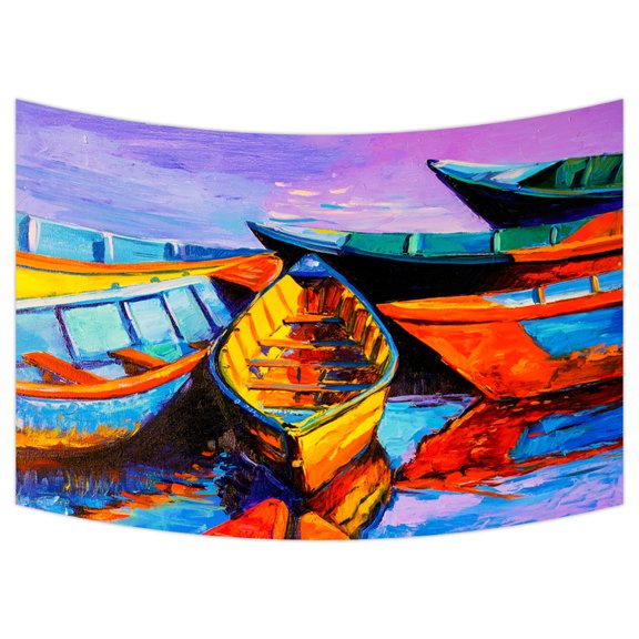YKCG Modern Impressionism Oil Painting on Canvas Sea Boats Ships Wall Hanging Tapestry Wall Art 90x60 inches
