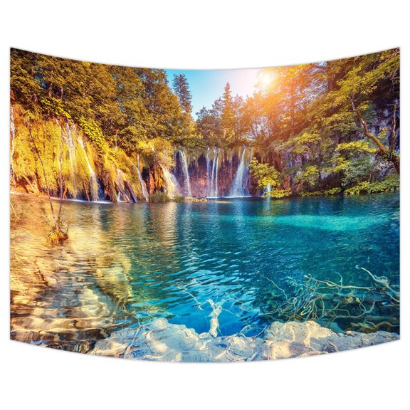 YKCG Nature Scenery Majestic View Turquoise Water Sunny Beams Wall Hanging Tapestry Wall Art 80x60 inches