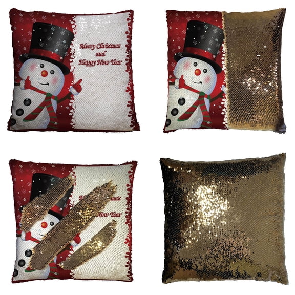 YKCG Red Christmas Snowman Quotes Winter Snowflakes Reversible Mermaid Sequin Pillow Case Pillow Cover 18x18 inches