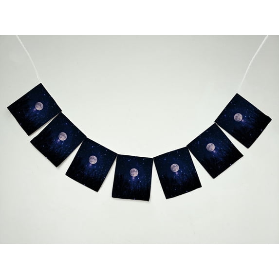 YKCG Starry Night Moon Stars Blue Sky Banner Bunting Garland Flag Sign for Home Family Party Decoration