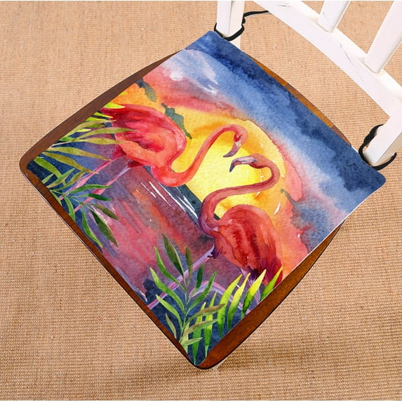 YKCG Tropical Sea Beach Palm Tree Sunset Pink Flamingo Seat Cushion Chair Cushion Floor Cushion Twin Sides 18x18 inches