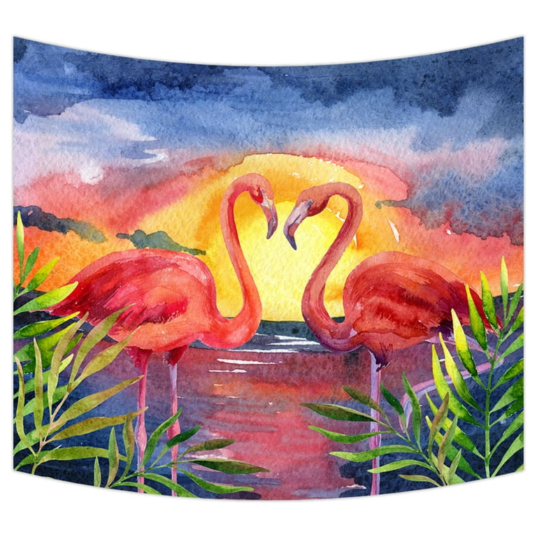 YKCG Tropical Sea Beach Palm Tree Sunset Pink Flamingo Wall Hanging Tapestry Wall Art 51x60 inches Walmart