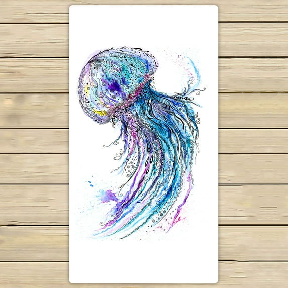 YKCG Underwater Deep Ocean Sea Life Watercolor Jellyfish Hand Towel Beach Towels Bath Shower Towel Bath Wrap For Home Outdoor Travel Use 30x56 inches