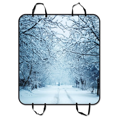 YKCG Winter Landscape Snowy Trees Alley Road Pet Seat Cover Car Seat Cover for Pets Cargo Mats and Hammocks for Cars Trucks and SUVs 54x60 inches