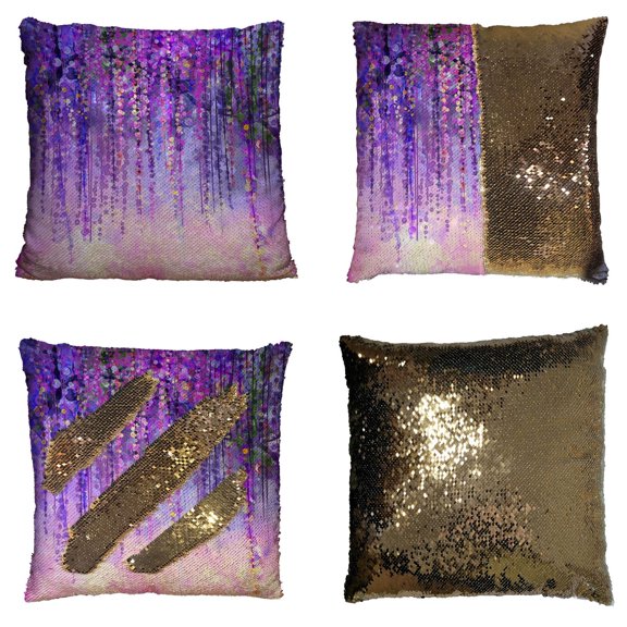 YKCG Wisteria Flowers Tree Purple Violet Floral Reversible Mermaid Sequin Pillow Case Pillow Cover 18x18 inches