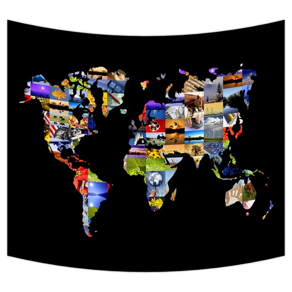YKCG World Map Composed of Photograph Wall Hanging Tapestry Wall Art 51x60 inches