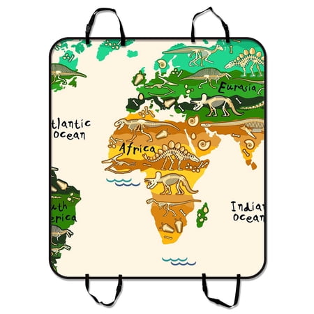 YKCG World Map Dinosaurs Pet Seat Cover Car Seat Cover for Pets Cargo Mats and Hammocks for Cars Trucks and SUVs 54x60 inches