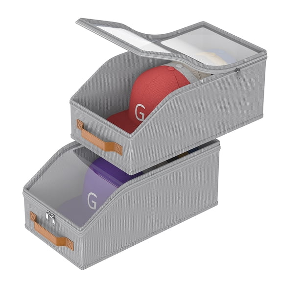 Hat Organizer for Basball Caps (Set of 2 Can Hold 16-24 Hats), Hat Storage Hat Box for Closet & Cabinet, Large Capacity Hat Case for Indoor & Travel (Light Grey,2 Pack)