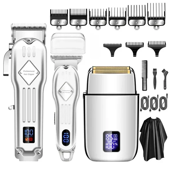 YKHSG 973 NEW 3 in 1 Hair Clippers Electric Shaver Hair trimmer 3 pieces grooming set for men Barber shop Hair Cutting Machine (973 Silver with box)