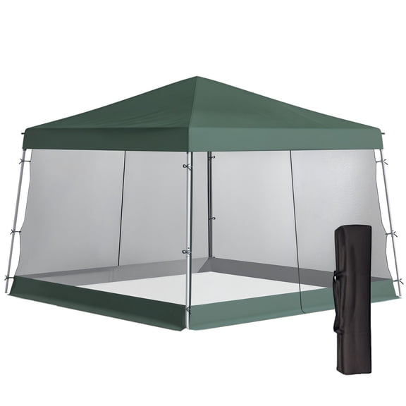 YKITRD 10x10 Pop Up Gazebo with Mesh Netting, Foldable Outdoor Canopy Tent with Carry Bag, Adjustable Height Screen House for Backyard, Camping, Patio, Green