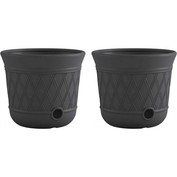 YKITRD 14" x 12" Round Decorative Weatherproof Outdoor Hideaway Standard Garden Hose Storage Pot with Drainage Holes, Gray (2 Pack)