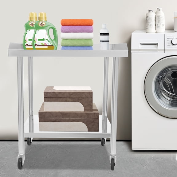 YKITRD 2-tier Work Table, Stainless Steel Work Table, Commercial Prep Table with Wheels