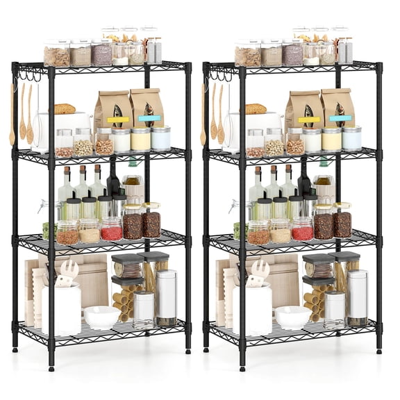 YKITRD 2PCS Metal Storage Shelving Unit, 4-Tier Heavy Duty Storage Organizer with V-Shaped Wire Racks, Adjustable Shelves, 600 LBS Capacity, Black