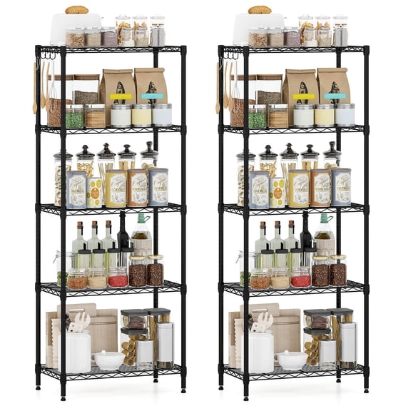 YKITRD 2PCS Metal Storage Shelving Unit, 5-Tier Heavy Duty Storage Organizer with V-Shaped Wire Racks, Adjustable Shelves, 750 LBS Capacity, Black