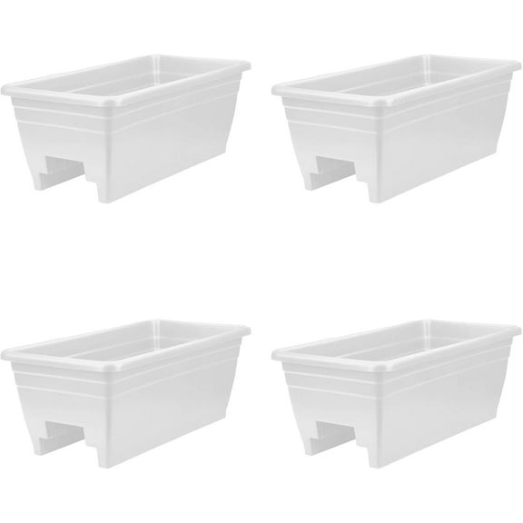 YKITRD 4-Pack 24" White Plastic Deck Rail Box Planter - Easy Drainage Holes, Mountable Garden Flower Planters, Ideal for Outdoor Decor & Plant Growth