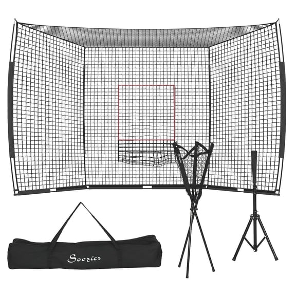 YKITRD Baseball & Softball Batting Net Set with Tee and Ball Caddy, Extra Large Practice Net with Strike Zone, Portable Batting Cage for Hitting & Pitching Training