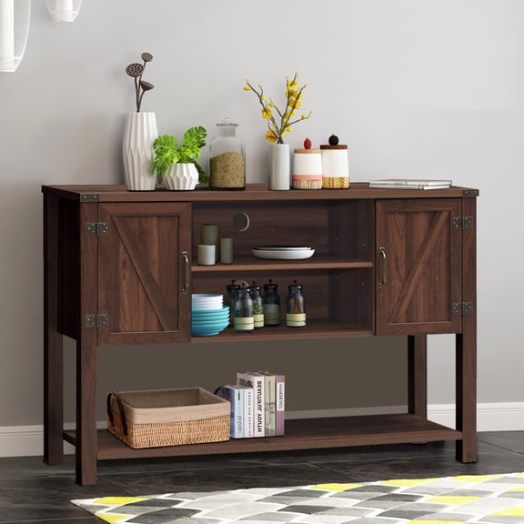 YKITRD Console Table Sideboard Buffet TV Stand w/ Storage Cabinets Bottom Shelf