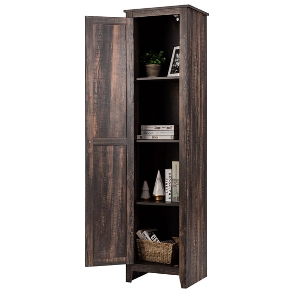 YKITRD Linen Tower Bathroom Storage Cabinet, Tall Slim Freestanding Side Organizer with 4 Shelves, Anti-Tipping Design, Narrow Storage Cabinet for Bathroom Bedroom, Walnut