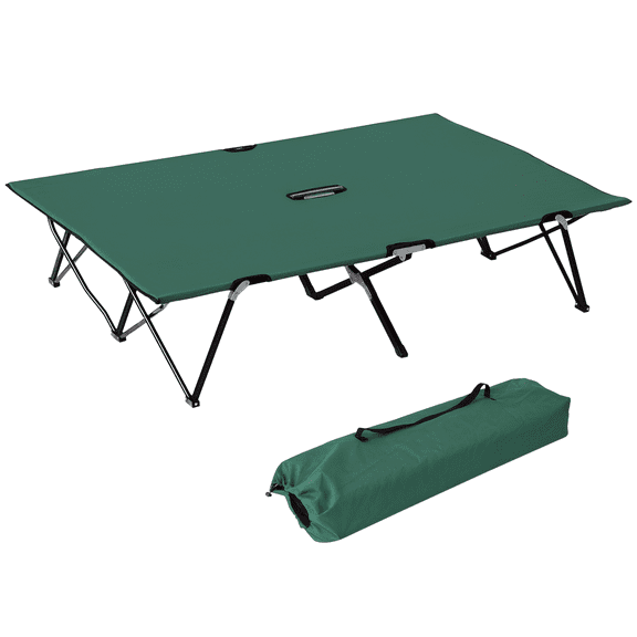 YKITRD Outdoor Double Camping Cot, Foldable Travel Bed w/ Carry Bag, Steel Frame & 600D Oxford Fabric, 300 lbs Capacity, Green