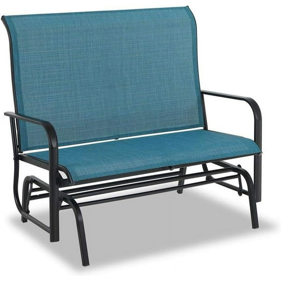 YKITRD Outdoor Glider Rocking Bench Chair Clearance for 2 Person, Patio Loveseat Gliders with 42" High Back for Outside Lawn Garden Deck, Blue