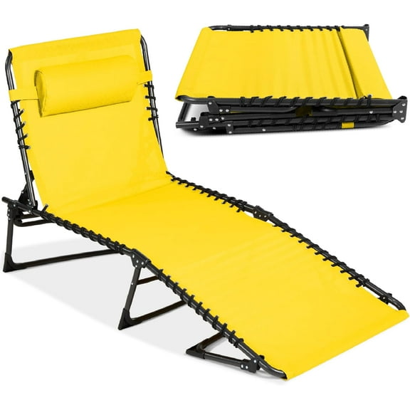 YKITRD Patio Chaise Lounge Chair, Portable Outdoor Folding Recliner for Lawn, w/ 8 Positions, Handles, 300lb Capacity - Yellow