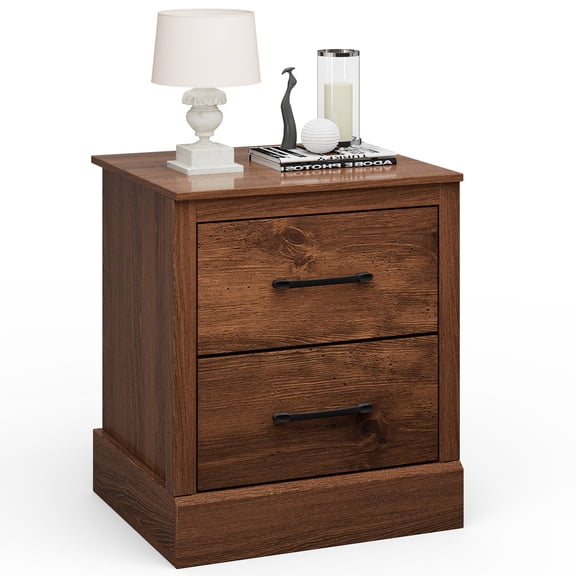 YKITRD Retro Walnut Bedside Table -2 Drawout Drawers, Thickened engineered wood countertop with a weight capacity of 66 pounds, suitable for bedrooms, living rooms, study rooms