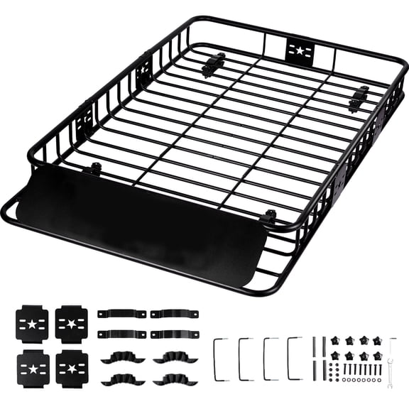 YKITRD Roof Rack Cargo Basket, 200 LBS Capacity Extendable Rooftop Cargo Carrier 64" x 39" x 6", Heavy Duty Steel Roof Basket with Wind Fairing, Universal U-Bolts for SUV Truck Travel Camping