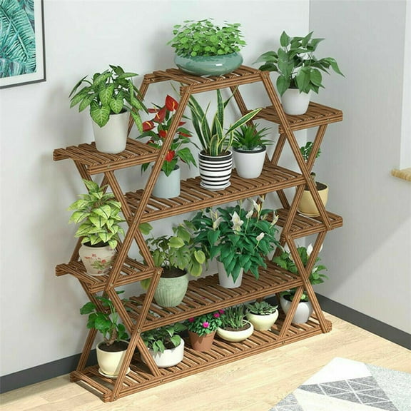 YKITRD Weatherproof Metal, Wooden Plant Stand - Modern Solid Black Shelf and Rack for Indoor and Outdoor Gardens - Rectangular Flower Pot Holder for Balcony, Patio and Lawn