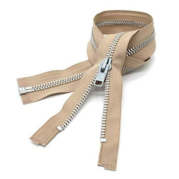 YKK #10 10 Inch to 36 Inch Aluminum Separating Jacket Zipper Extra Heavy Duty Metal Zippers for Sewing Coats Crafts (Beige - 573, 21 Inches)