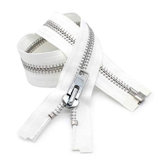 YKK #10 10 Inch to 36 Inch Aluminum Separating Jacket Zipper Extra Heavy Duty Metal Zippers for Sewing Coats Crafts (White - 501, 15 Inches)