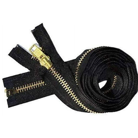 YKK #10 Brass Separating Extra Heavy Duty Jacket Zipper - Chaps Zippers for Crafter's Special Color Black #580 - Custom Length (Made in USA) (24'')