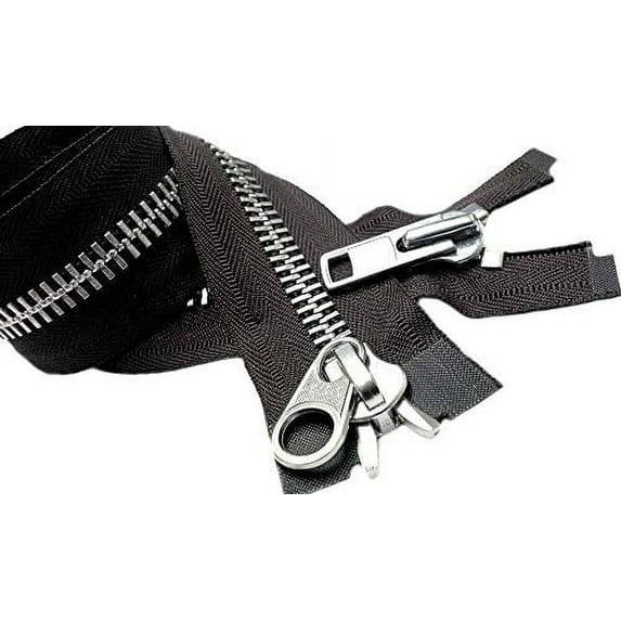 YKK #10 Extra Heavy Duty Aluminum Black Parka"2-Way" Dual Separating Jacket Zipper - Color: Black - Made in The United States (1 Zipper Per Pack)