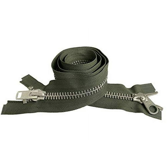 YKK #10 Extra Heavy Duty Aluminum Olive Green Parka"2-Way" Dual Separating Jacket Zipper - Color: Olive Green #567 - Made in The United States (1 Zipper Per Pack)