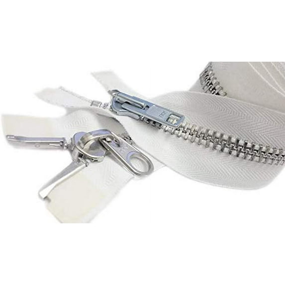 YKK #10 Extra Heavy Duty Aluminum White Parka"2-Way" Dual Separating Jacket Zipper - Color: White - Made in The United States (1 Zipper Per Pack) (30" Inches)
