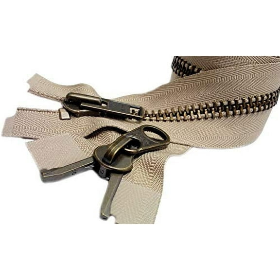 YKK #10 Extra Heavy Duty Antique Brass Beige Parka"2-Way" Dual Separating Jacket Zipper - Color Beige #573 - Made in The United States (1 Zipper per Pack) (10" Inches)