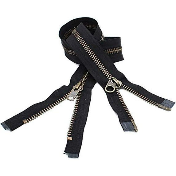 YKK #10 Extra Heavy Duty Antique Brass Black Parka"2-Way" Dual Separating Jacket Zipper - Choose Your Length - Color: Black #580 - Made in The United States (1 Zipper per Pack)