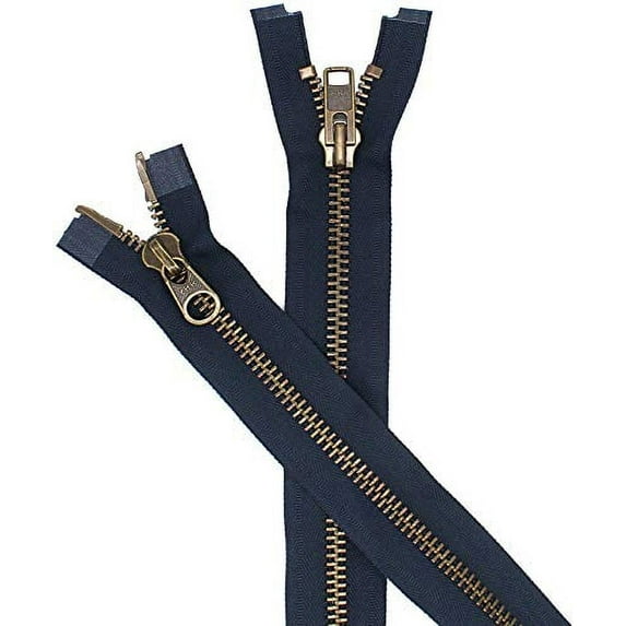 YKK #10 Extra Heavy Duty Antique Brass Navy Parka"2-Way" Dual Separating Jacket Zipper - Color: Navy #560 - Made in The United States (1 Zipper Per Pack) (25" Inches)