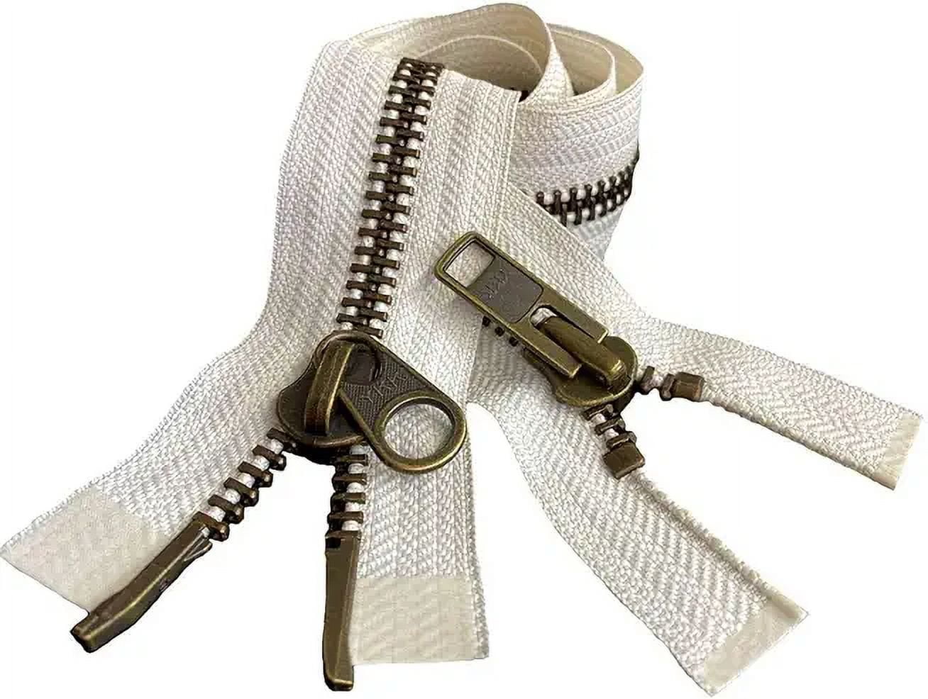 YKK #10 Extra Heavy Duty Antique Brass Off-White Parka"2-Way" Dual Separating Jacket Zipper - Color: Off-White #841 - Made in The United States (1 Zipper per Pack) (27" Inches)