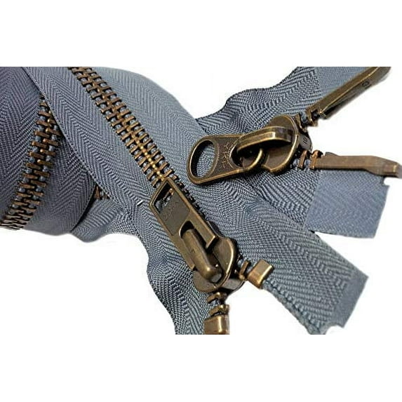 YKK #10 Extra Heavy Duty Antique Brass Parka"2-Way" Dual Separating Jacket Zipper - Choose Your Length - Color: Medium Grey #578 - Made in The United States (1 Zipper Per Pack) (31" Inches)