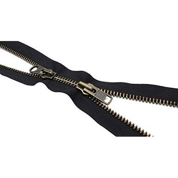 YKK #10 Extra Heavy Duty Antique Brass Parka"2-Way" Dual Separating Jacket Zipper Color Black (1 Zipper per Pack) (33 Inches)